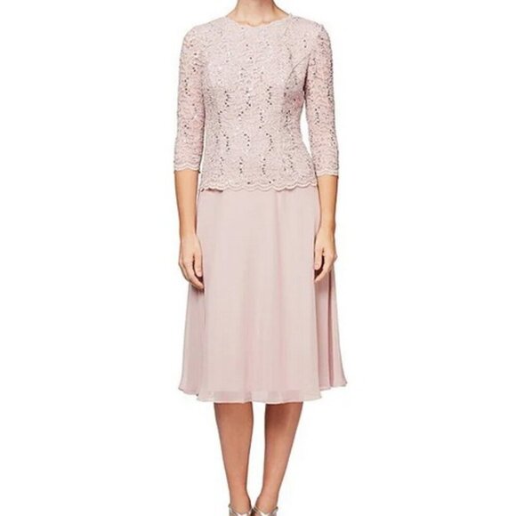 Alex Evenings Shell Pink Faux Two-Piece Cocktail Dress - Picture 1 of 2